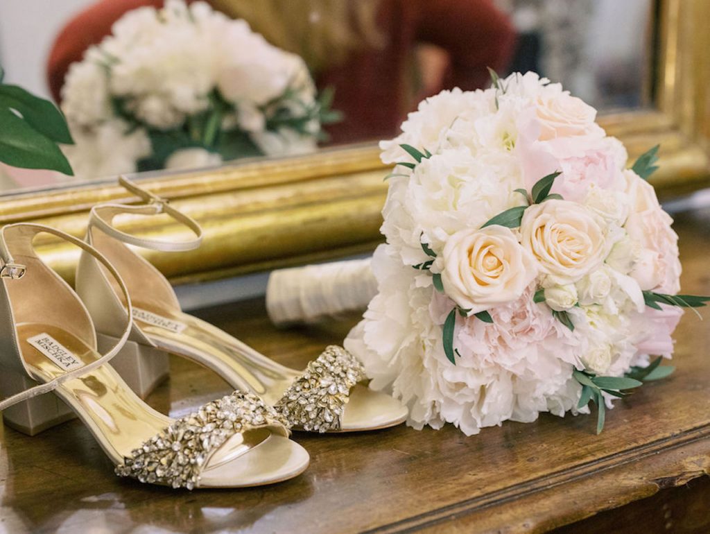 Bridal bouquet and bridal shoes