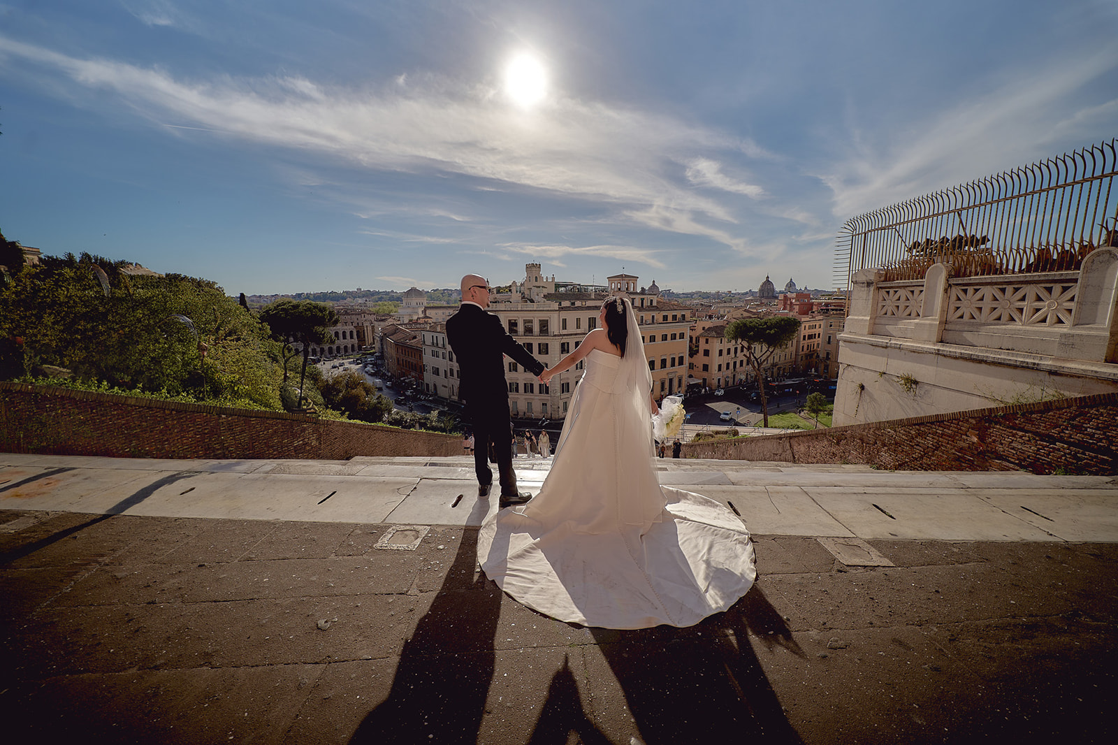 Newlyweds at the top of the steps of S. Maria in Aracoeli