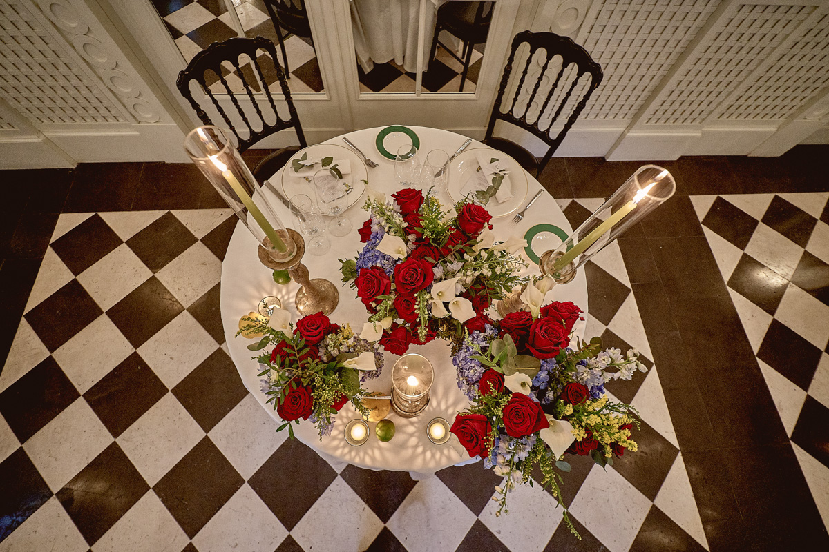 Sweetheart table at Hotel De La Ville seen from above
